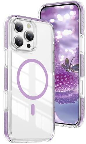IMEIKONST Custodia Trasparente per iPhone 16 Pro Max (6,9), [Compatibile con MagSafe] Magnetica Sottile Anticaduta Anti-ingiallimento Protezione Militare Cover per iPhone 16 Pro Max. Viola CHTM