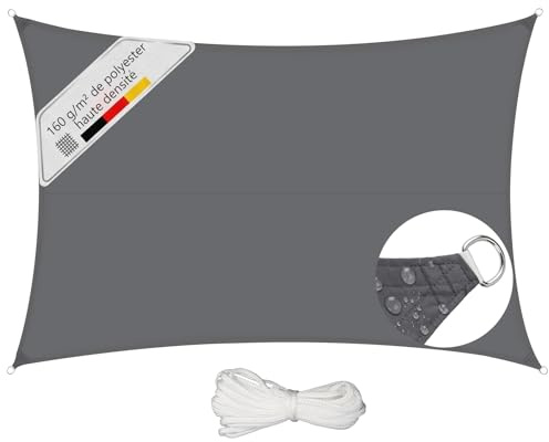 Sunula Sonnensegel Wasserdicht 3x4m Rechteckig – hochdichtes PES 160g/m², mit umlaufendem Gurtband & Edelstahl-Ringen, Nahtversiegelung & bis zu 95% UV-Schutz, für Balkon Terrasse Garten, Anthrazit