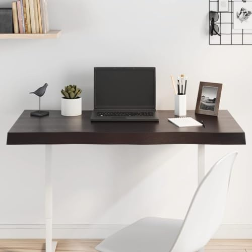 IBUQDDV Massivholz Tischplatte Eiche Baumkante 100x60x(2-6) cm Behandelt mit dunkler Lasur - 4 Stück Ersatztischplatte für Tischgestell DIY Tischplatte