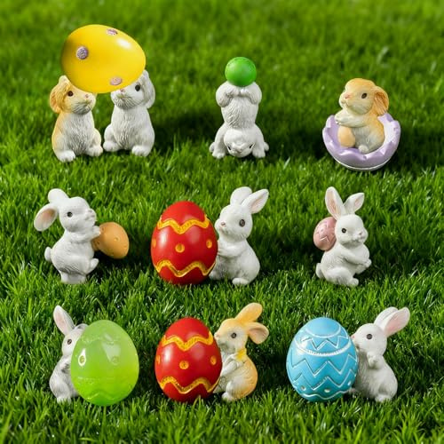 QITHGYD 16 Stück Osterdeko Modern Figuren Set - Mini Osterhasen Deko aus Harz für Ostern, Niedliche Osterhase Deko & Frühlingsdeko für Zuhause, Osterdeko Outdoor für den Außenbereich