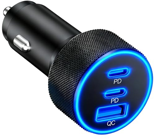 ingoodtle 67W USB C Car Charger,3-Port Cigarette Lighter Adapter | Fast Charging 12V Car USB Socket for iPhone 17/16/16e/15/14/13/Air/Pro/Pro Max iPad Samsung Galaxy S25/S24/S23 Pixel