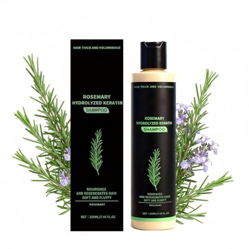 Rosmarin Shampoo mit Hydrolysiertem Keratin, Pflegendes Volumen-Shampoo für Feines & Kraftloses Haar, Unterstützt die Kopfhautpflege, 220 ml