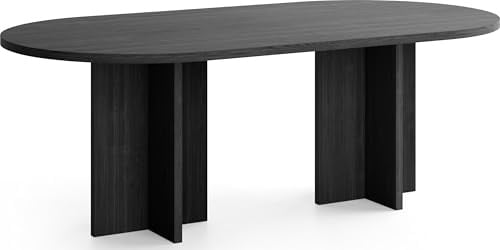 WFL GROUP Ovaler Esstisch – Esszimmertisch, Küchentisch für 8 Personen – Modernes Minimalistisches Design – 200 x 90 cm – Esche Schwarz