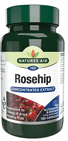 Natures Aid Rosehip 750mg Supplement – 120 Capsules | High Strength Rosa Canina Extract, Supports Joint Health, Vegan, Gluten-Free, Vegetarian