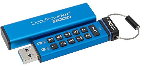 Kingston DT2000/32GB DT2000/32 GB Data Traveler 2000 Encrypted USB 3.0 with Keypad, Blue