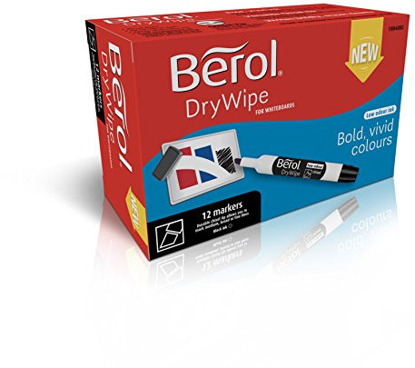 Berol Dry Wipe Chisel Tip Whiteboard Marker - Black (Pack of 12)