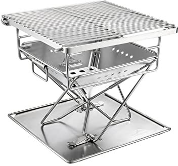 Campingmoon Tragbarer Grill, Faltbarer Feuerstelle für Outdoor, Edelstahl-Holzofen für 1-2 Personen mit Tragetasche X-MINI-PRO