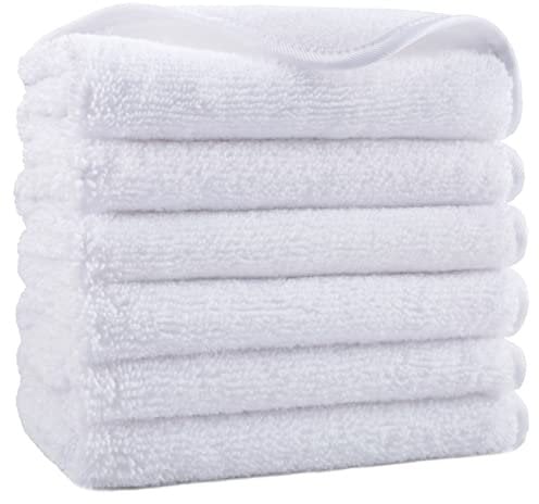 POLYTE Premium Lint Free Microfibre Washcloth Face Towel, 33 x 33 cm, Set of 6 (White)