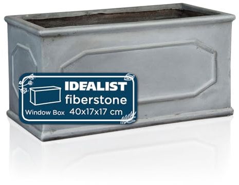 IDEALIST Outdoor Window Box 40 cm | Reinforced Stone Garden Planters with Drainage Holes | Leaden Grey Chelsea Windowsill Planter L40 W17 H17 cm, 7 litres