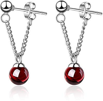 Ohrringe für Damen, 925 Sterlingsilber, Granat-Kugel-Perlen, lange Quaste, hängende Ohrringe für Damen, Statement-Schmuck