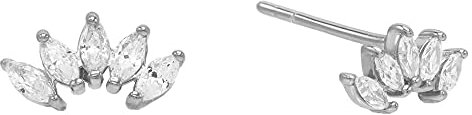 Brandlinger ® Damen Ohrstecker Silber 925. Florales Motiv mit weißen Zirkoniasteinen. Schmuck Damen vergoldet mit 18 Karat (Silber und Gold) für Frauen und Mädchen. Größe der filigranen Ohrringe: 9mm.