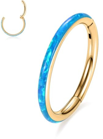 hengkaixuan 16G Conch Hoop Ring Septum Schmuck Nahtloser Clicker Ring Daith Ohrringe Chirurgischer Stahl Turm Tragus Conch Piercing Schmuck Kleiner Hoop Ohrring Nasenring Gold 12mm Blau Opal