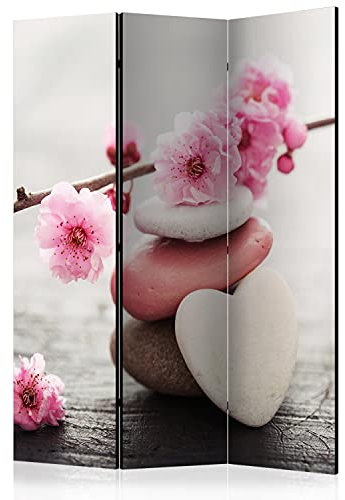 murando Raumteiler Foto Paravent Kirschblüte 135x172 cm beidseitig auf Vlies-Leinwand Bedruckt Trennwand Spanische Wand Sichtschutz Raumtrenner Blumen Zen Spa Steine b-B-0557-z-b