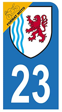 Hadexia Aufkleber für Nummernschild, Motorroller, Departement 23, hohl, Logo Region New Aquitaine