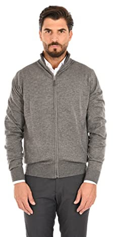 Ciabalù Cardigan Uomo con Zip Lana e Cashmere Maglione con Cerniera Collo Alto (Grigio, XL)
