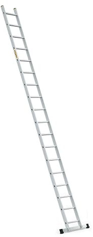 DRABEST PRO Serie Anlegeleiter Aluminium-Stufenleiter - 18 Stufen - mit Leiterhaken - Tragfähigkeit 150 kg - Anti-Rutsch-Füße, Leichtes Gewicht, korrosionsbeständig - EN131