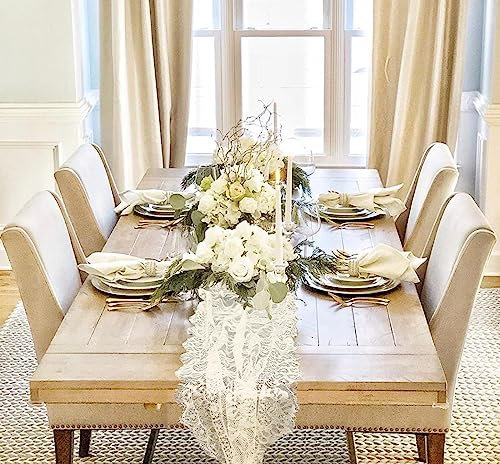 Tischläufer aus weißer Spitze, 35,6 x 305,5 cm, bestickt, Boho-Tischläufer für Hochzeit, Party, Brautparty, Dekoration, Vintage, rustikal, 10 Stück