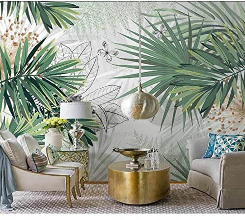 fsdgdf Papier peint intissé Feuille de palmier de la forêt tropicale fraîche de plante nordique Décoration Murale Poster Tableaux Muraux Photo Trompe l'oeil Salon Chambre art mural 350(w) x256(H) cm