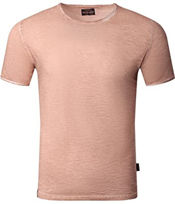 Reslad T-Shirt Herren Rundhals verwaschene Baumwolle Vintage Optik Sommer Shirt Männer RS-5040 Camel-Braun XL