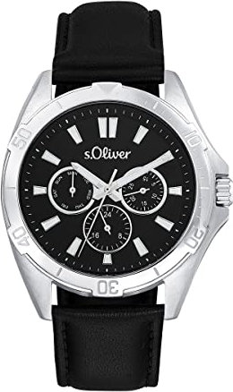 s.Oliver Armbanduhr Herren Quarzuhr analog, mit Leder Armband, Silber, 5 bar wasserfest, Kommt in Uhren Geschenk Box, 2034599
