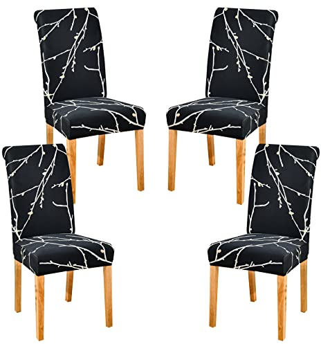 HZDHCLH Chair Covers Set of 4/6 Stretch Modern Chair Slipcovers | for Dining Room Kitchen Wedding Party Washable Chair Protector(4pcs,Black Xunxiang)
