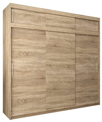 MEBLE KRYSPOL Tokyo 250 Kleiderschrank mit DREI Schiebetüren für Schlafzimmer – moderner Aufbewahrungsschrank mit Kleiderstange und Regalen – 250x240x62cm - Sonoma mit Verlängerung