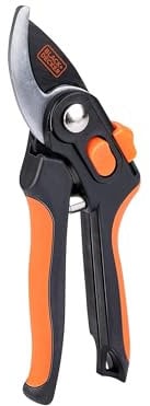 BLACK+DECKER Cisaille de Jardin - Ciseaux à Bois - Secateur de Jardin avec Lames en acier trempé - Branches d'un Diamètre de 13 mm - Taille 20,3 cm - Acier - Noir/Orange