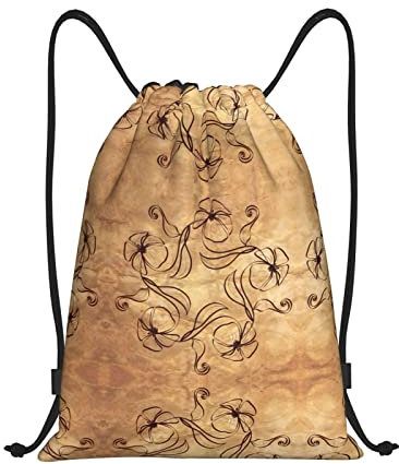 Rucksack mit Blumenkranz, bedruckt, mit Kordelzug, wasserdicht, Sport-/Fitnessstudio-Rucksack für Zuhause, Reisen, Aufbewahrung, Schwarz, Small