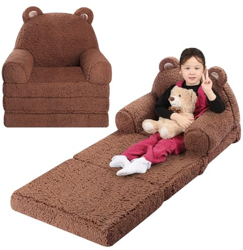 MOMCAYWEX Faltbares Sofa für Kinder, Sherpa-Teddybär, Kleinkind-Couch mit dreifach faltbaren Schaumstoffkissen, bequem für Kinder von 3–6 Jahren