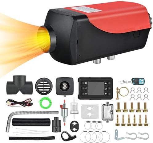 SHAVINGFUN Riscaldatore d'Aria Diesel 12V Riscaldatore da parcheggio Singolo Foro di Uscita con Telecomando LCD Nero Riscaldamento rapido Riscaldatore Diesel RV Barca Bus Rimorchio per Auto RV (01)