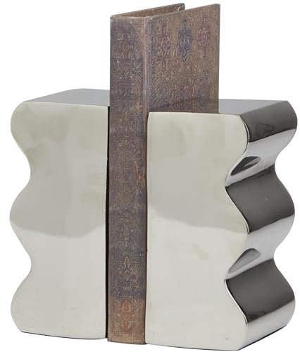 The Novogratz Lot de 2 Serre-Livres décoratifs en Aluminium avec Motif Vague - Antidérapants - 3 W - 15,2 cm de Haut - Argent