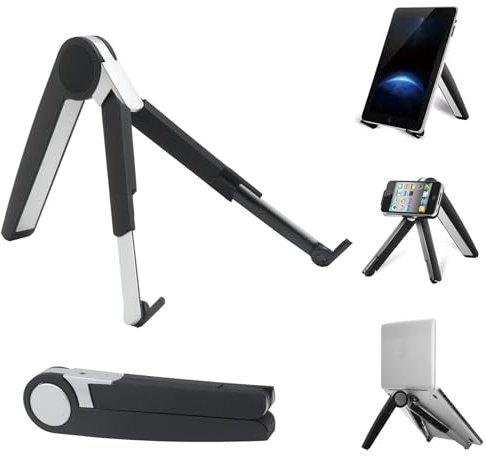 Phieeseriy Tablet Stand/Mobile Phone Holder, Portable Adjustable Tablet Holder Table for iPad/Pro/Air/Mini/Samsung, Foldable Desktop Mobile Phone Stand for iPhone/Huawei/Xiaomi, Black