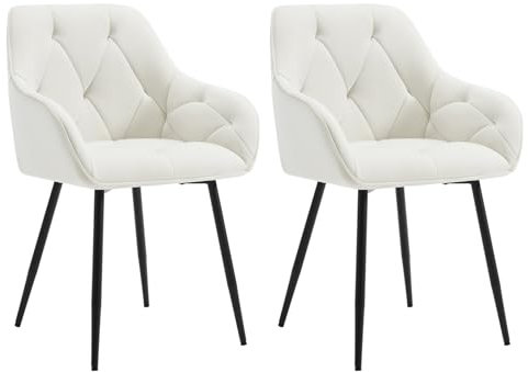 WOLTU 2X Sillas de Comedor, Sillas de Cocina con Apoyobrazos, Respaldo Comodo, con Patas Metálicas, para Salon Dormitorio y Oficina, Terciopelo, Crema, EZS02cm-2