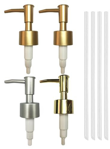 Lam-lord Seifenspender-Pumpkopf, 4 Stück Lotionspender, Pumpenköpfe mit Röhren für 15 mm Gewindeflasche, Ersatzpumpenspender für Küche, Bad, Hotels