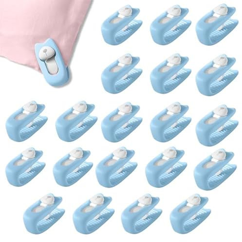 MEISO 20 Stück Bettdeckenhalter, Bettdecken Clips, Bettdeckenbezug Clips, Bettlakenhalter, Wäscheklammern, Anti Rutsch Schnalle, Sicherheit Ohne Nadeln, für Steppdecken(Blau)