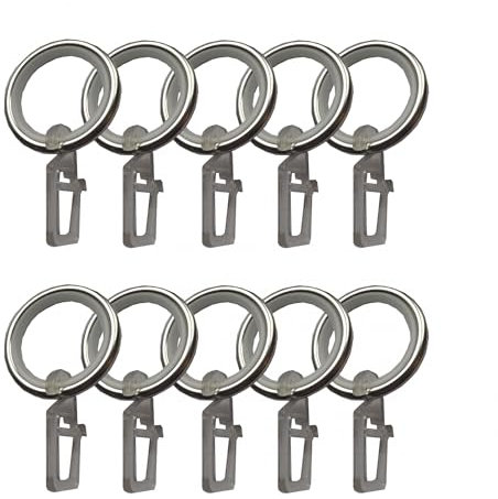 BASIT 10 Stück Gardinenringe Vorhangringe aus Metall mit Gleiteinlage und Kunststoff Gardinenhaken I Edelstahl Look I Innendurchmesser ca. 25mm C11
