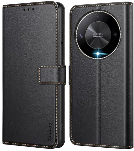 Ganbary Cover Compatibile con Honor Magic 6 Lite, Premium Pelle PU Flip Libro Custodia per Honor Magic 6 Lite [Protezione Completa] [Slot per Scheda] [Funzione di Supporto], Nero