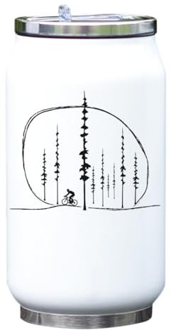 Forest Biking Minimalista Sketch Botella térmica para bebidas termo blanco