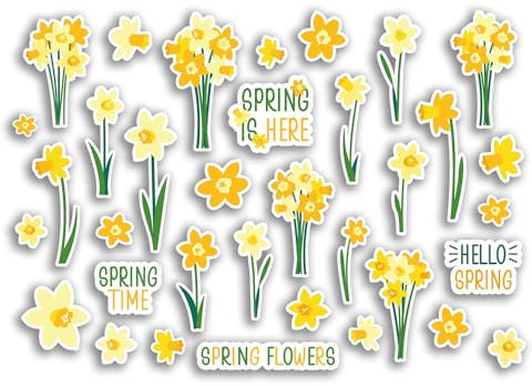 A4 Sticker Sheet Daffodils Vinyl Stickers - Yellow Floral Flowers Abstract Girls Women Kids Friend Scrapbooking Wheelie Bins #78966