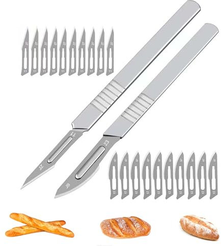 LONGHAO 2+20 pcs Brot Bäcker Cutter,Teig Rasiermesser,Brot Lame Messer,Brot Scoring Cutter,Brotbackwerkzeuge,mit 20 Klingen,Fur Diy-Brotteigmuster,Brotteig Muster,Ritzmesser zum Einschneiden (#1)