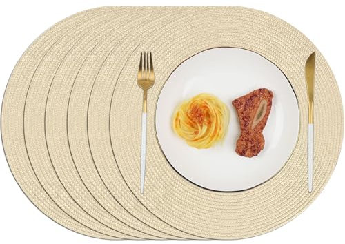 Homcomodar Tischsets Rund 6PCS Platzsets Abwaschbar 34cm Platzdeckchen Hitzebeständigem Tisch Tischsets Essensmatte für Küche Abendessen(Beige)