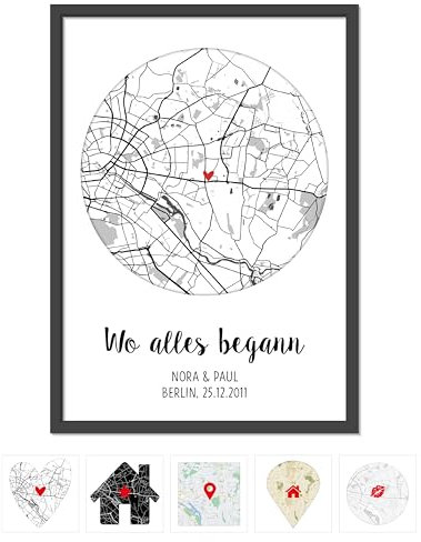 OWLBOOK® Personalisierte Geschenke für Frauen | Wo alles begann Bild mit Landkarte & Koordinaten | Geburtstagsgeschenk für Frauen | Hochzeitsgeschenk Hochzeit Jahrestag Einzug Weiß Kreis Papier