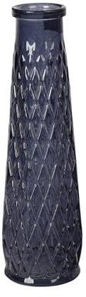 Homéa, Soliflore Verre Relief Losange Ø6,5 x H22 cm Gris Fonce