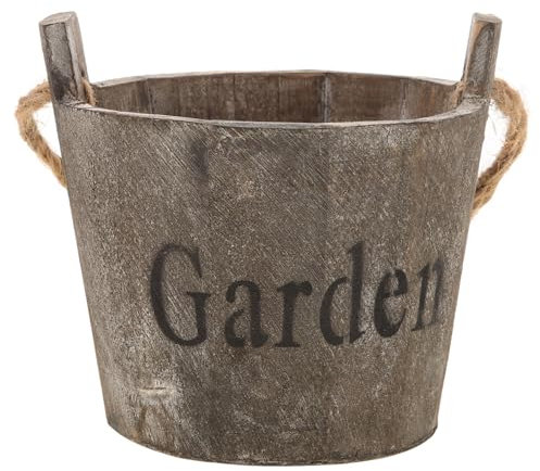 VANZACK Cubo de Madera Jardín Macetero de Madera Maceta de Madera Barril de Madera Plantador Barril con Mango Plantador Planta Suculenta Pote de Flor