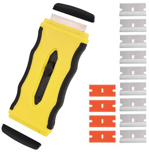 Raschietto Vetroceramica Raschietto Silicone con 13 Lame di Ricambio per Piano Cottura per Cucina e Casa, a Doppia Estremità (Giallo)