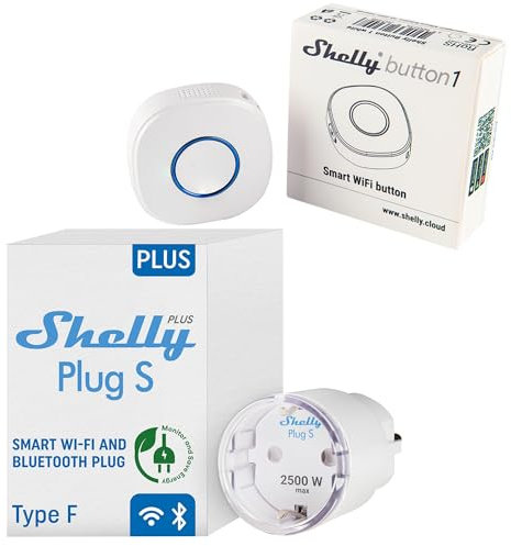 Shelly Plus Plug S + bouton 1 Prise intelligente fonctionne avec Alexa et Google Home, programmable avec commande vocale, Bluetooth ; appareil Wi-Fi pour automatiser les appareils