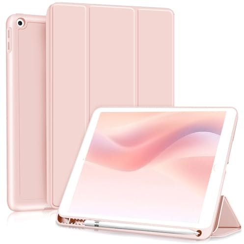 GKABXY Case for iPad 9th/8th/7th Generation 2021/2020/2019 10.2 Inch with Pencil Holder, Soft TPU Back & Tri-fold Stand Protective, Auto Wake/Sleep for iPad 10.2 Inch, Pink