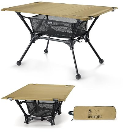 OneTigris Dipper faltbar Campingtisch klappbar, Camping Tisch Klapptisch mit Tragetasche und Netztasche, Kleiner Tisch Outdoor Ultraleicht für Angeln Wandern 60 x 40 x 37 cm (Kojote Braun)