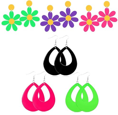 AIYVELU Boucles d'Oreilles Fleurs en Acrylique 60s 70s, Style Floral Néon Exagéré pour Femmes et Filles
