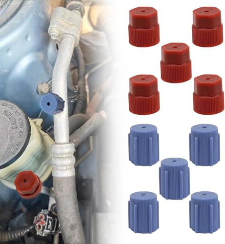10 Stück Klimaanlagen-AC-System-Ladeanschlusskappen, niedrige Seite, Klimaanlagen-Kappe für Auto-Klimaanlagen-Ersatz und Wartung, 5 rote hohe und 5 blaue niedrige Expansionsventile und Teile (13 mm